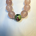 Antique Gold Over Silver 12mm LARGE Pink Rose Quartz & Cloisonne Bead Necklace — photo 4