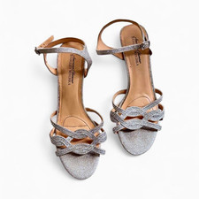 Badgley Mischka Womens Strappy Heel Synthetic Silver Glitter Buckle Open Toe 9