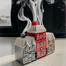 Christmas Cabin Incense Holder Burner,Winter Village Snow House Incense Burner D