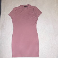 Boohoo Pink Ribbed Knit Short Sleeve Bodycon Dress Size US 10