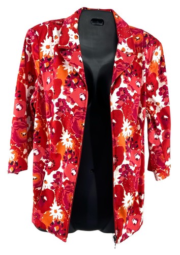 CJ Banks Womens Size 1X Floral Zip Up Jacket 3/4 Sleeve Stretch Blazer Pockets - Picture 4 of 7