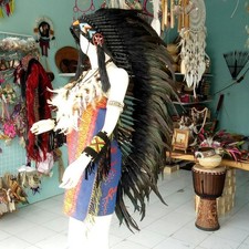 Warbonnet Feather Indian Headdress Full Black Large Carnival Party Costume Hat