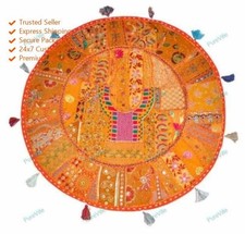 Pouf Ottoman Rond Brodé Siège Chaise Pouffe Housse De Coussin Inde