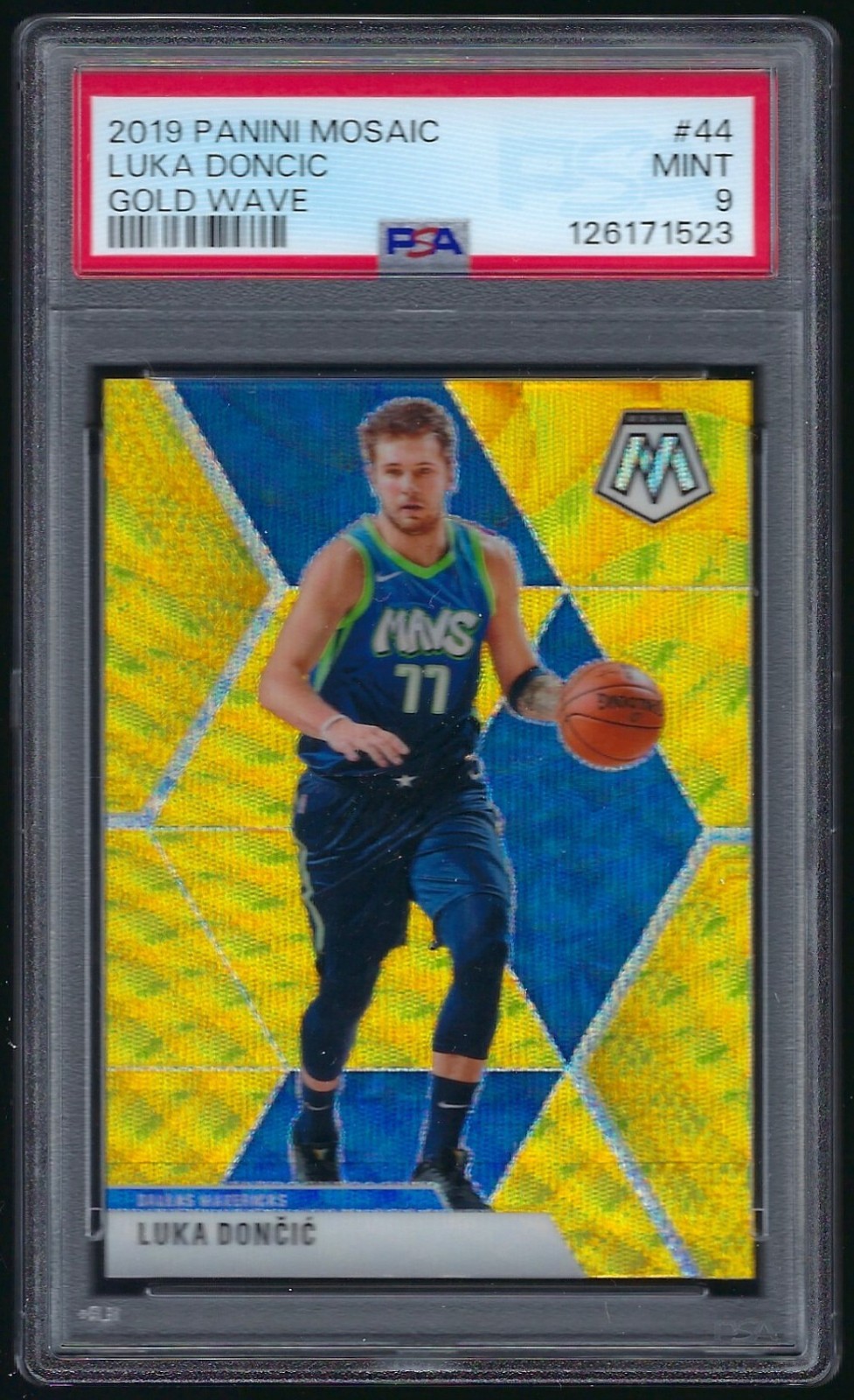 2019 Panini Mosaic #44 Luka Doncic Gold Wave Prizm PSA 9 Mint Low Pop