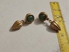 VTG Avon Earrings Delicate Drop 1992 Brushed Gold Tone Faux Jade Cabochon — photo 2