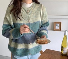 Womens Fashion Winter Crew Neck Long Sleeve Warm Color Matching Kniting Sweaters