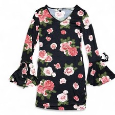 Feathers Black Pink Floral Body con Long Sleeve Dress Womens Size Medium