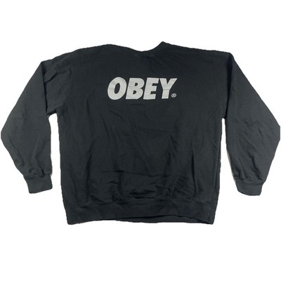Obey Men s Crewneck Pullover Sweatshirt Spell Out Skate Black Size XL Vintage