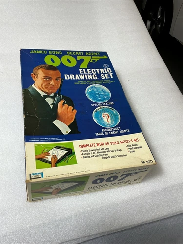 1966 James Bond Secret Agent  007 Electric Drawing Set With Box 12 Guide Sheets