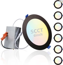 6 Inch 5CCT Slim Recessed Lighting with J-Box, 5CCT 6 Inch