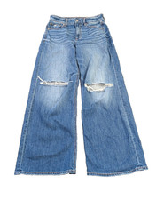 American Eagle Super High Rise Baggy Wide Leg Jeans Womens 6 Distressed Grunge