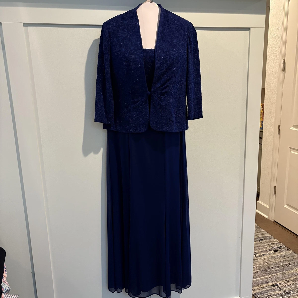 sachin and babi light blue dress V Neck Long Sleeve Shimmer Formal Dress MQ1924 main image 0