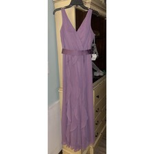 NWT Ruffled Bridesmaid/Formal/Mother Of Bride Maxi Dress Gown Purple Sz 6 D26