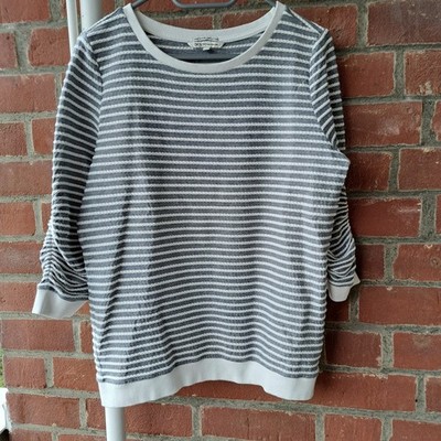 Sweatshirt/Pullover mit Streifenmuster, Denim Tom Tailor, grau/weiß, Rundhals,