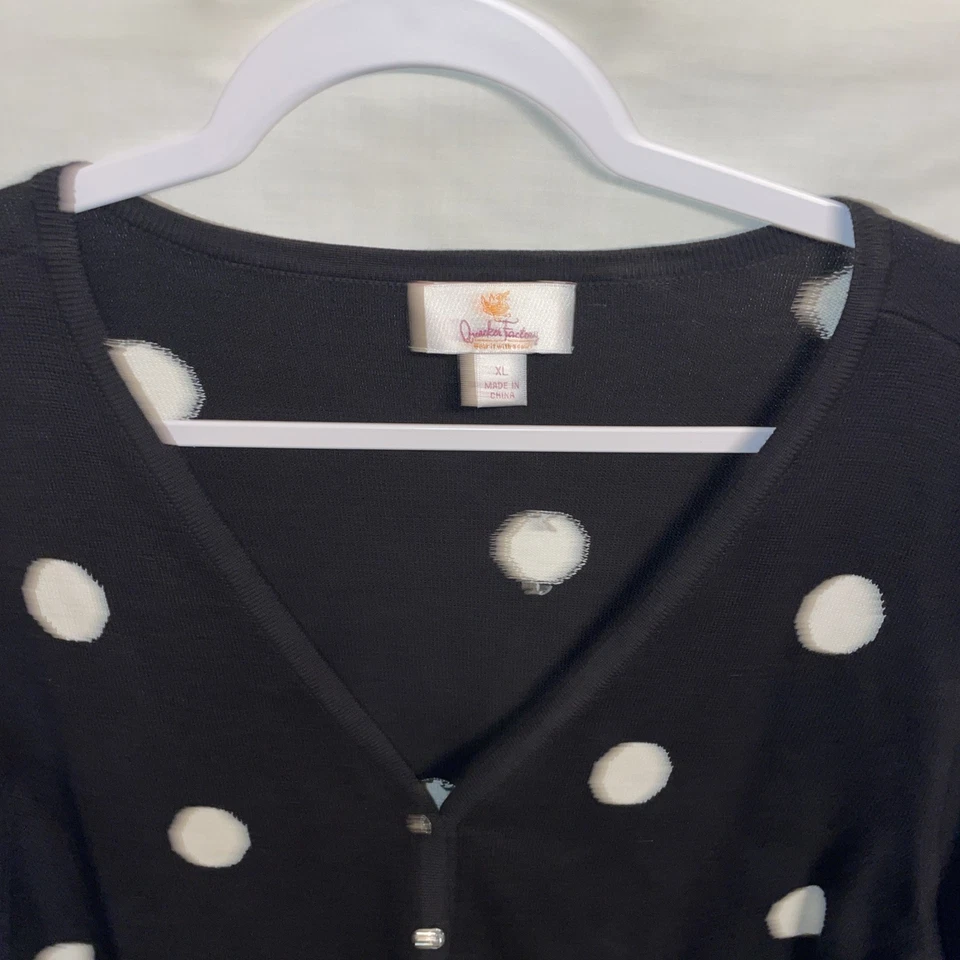 Quacker Factory Women’s V Neck Cardigan Size XL Black Dotted Faux Jewel Buttons - Image 3 of 4
