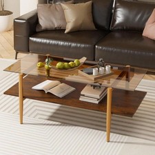 Rectangular Glass Coffee Table with Gold Legs