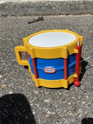 VTG Little Tikes Rhythm Drum Turn Crank Drumstick Music Blue Yellow Red Kids Toy