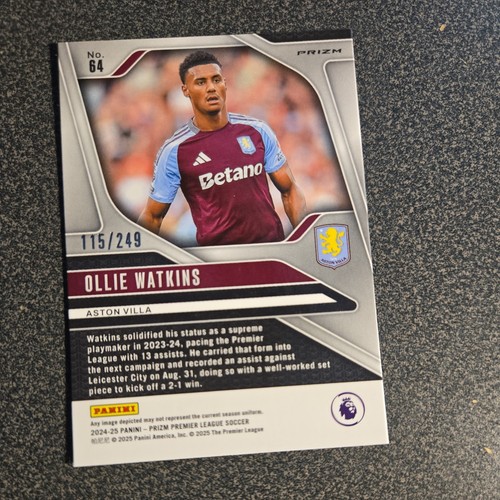 2024-25 Panini Prizm Premier League Ollie Watkins Purple Mosaic Prizm #249 - Picture 2 of 2