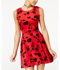 City Studio Womens Flocked Fit & Flare Dress, redblack, Juniors, 11