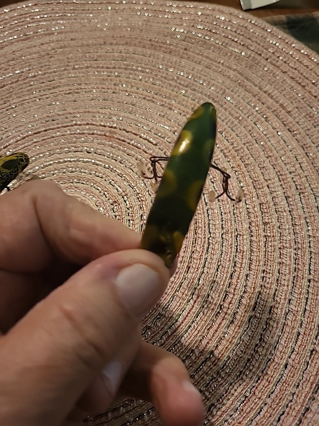 Vintage Helin Lot Of 2 Flatfish  Lures F7s. Frog & Camo.2 1/2 " - Image 5