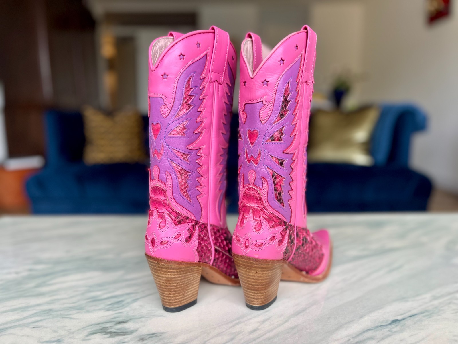 Rare Sendra Pink Python Skin Cowboy Boots Handmade Western Cowgirl Leather Spain image 2
