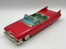 Vintage Bandai Tin Friction 1959 Red Cadillac Convertible - 11 1/2" Long READ