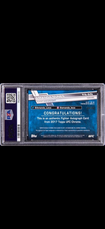 2017 Topps Chrome Autograph Gold #FA-AN Amanda Nunes (#04/50) PSA MINT 9 - Image 2 of 2