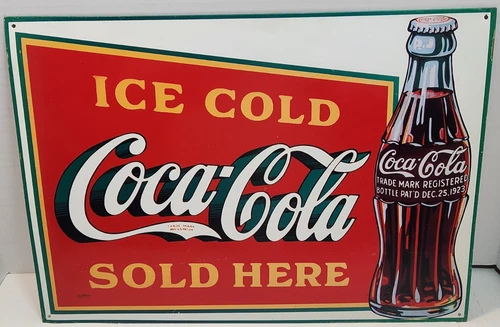 Vintage 1989 "Ice Cold Coca-Cola Sold Here" Metal Sign 17 1/2" x 12 1/4"