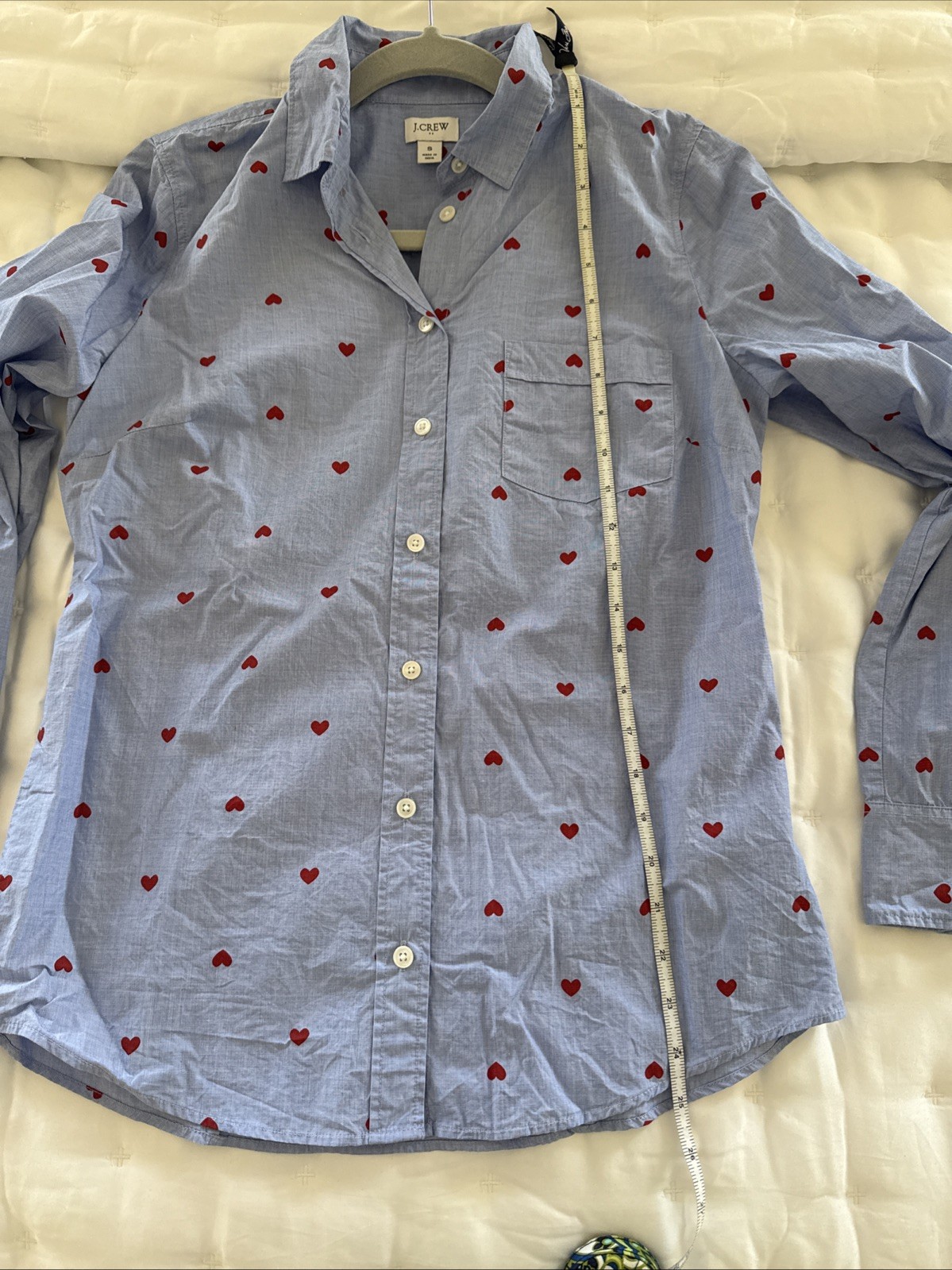 Jcrew Red Hearts Small EUC Printed button-up shir… - image 9