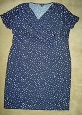 TALBOTS PLUS Navy Polka Dot Jersey Dress Faux Wrap 2X "Boss Lady"