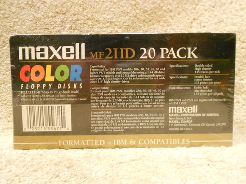 Maxell MF 2HD 1.44 MB PC 3.5 Inch High Density Color Floppy Disks 20 Pack New - Afbeelding 2 van 2
