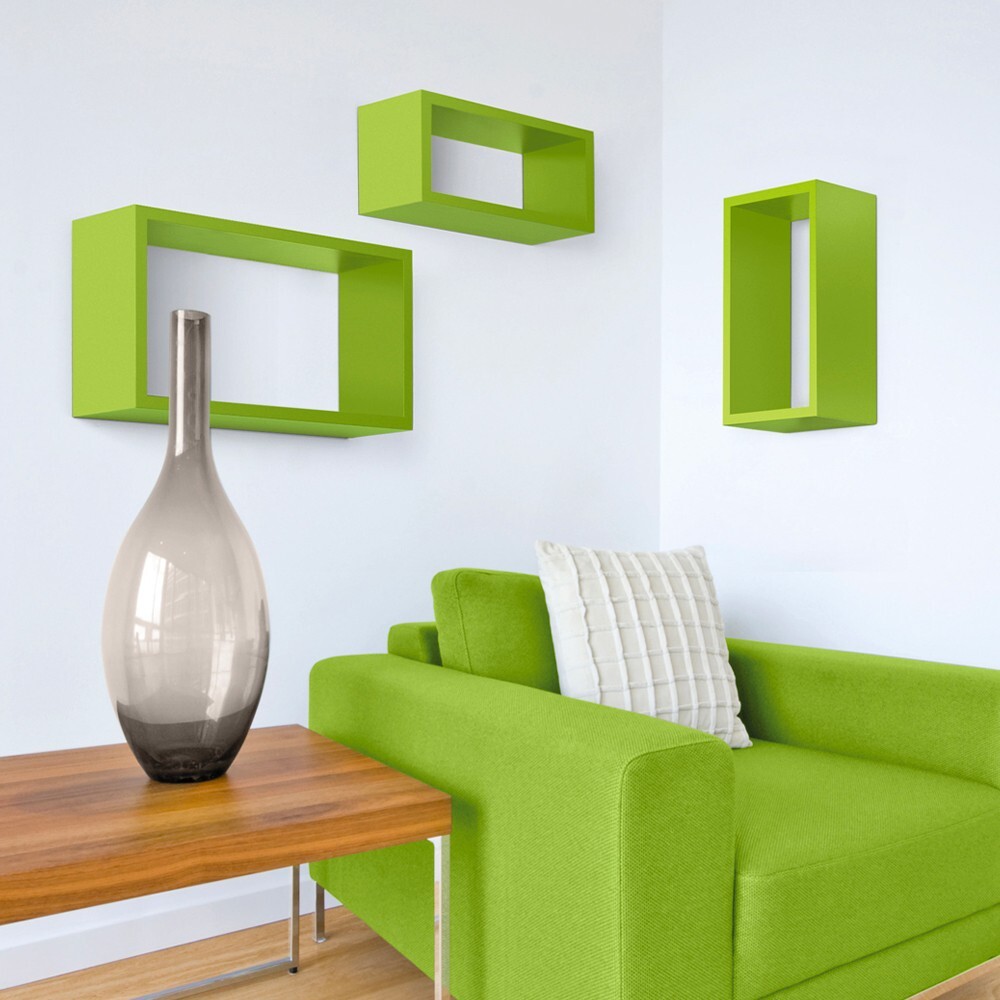 Conjunto de 3 estantes de pared de salón estante de cubo rectangular...