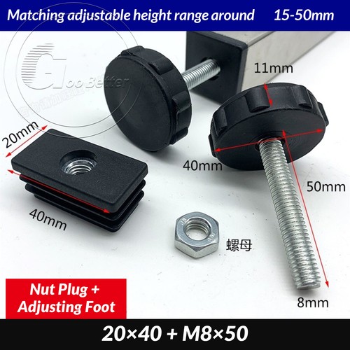 Adjustable Table Feet Screw Height Adjustment Feet Square Tube Insert End Caps - Picture 20 of 63