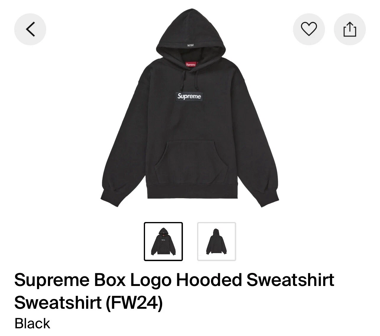 Sweat à capuche logo Supreme Box (FW24) noir XXL conforme à la commande