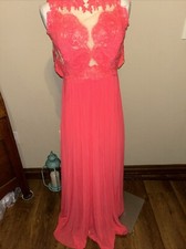 Sherri Hill Beaded Coral Maxi Prom Dress 0 Crystal Sheer Applique Mesh (A13)