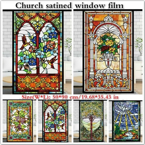 Home Privacy Static Window Film Translucent Frosted Stained Church Glass Sticker - Afbeelding 1 van 20