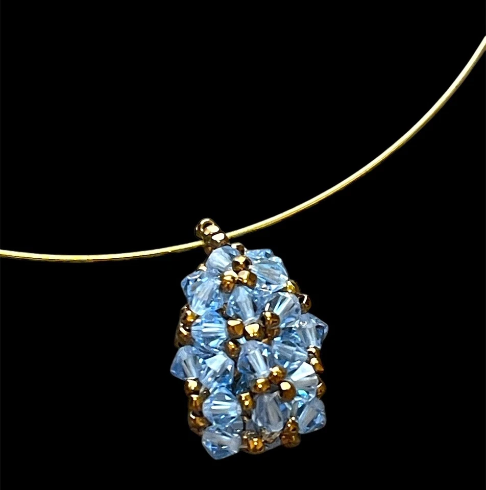 🟢Colar Gargantilha de Cristal Swarovski Feito à Mão, Contas Swarovski Genuínas Topázio Azul - Imagem 3 de 4