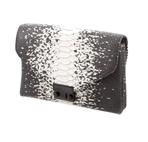 BNWT LOEFFLER RANDALL PYTHON GUNMETAL & IVORY CROSSBODY BAG - BLACK CHAIN STRAP - Picture 7 of 12