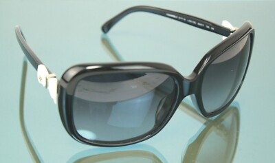Authentic CHANEL CC Logo Ribbon Black Plastic Sunglasses Eye Wear