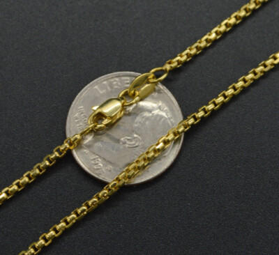 14K Yellow Solid Gold Round Box Link Chain Necklace 16