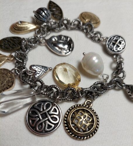 Chicos Charm Bracelet Silver Gold Two Tone Magnetic Clasp Mixed Charms 7.5"