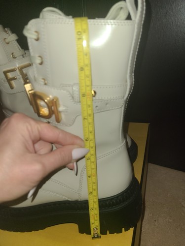 Fendi Boots Size 40, White Biker Calf Leather Boots W Gold Fendi Logo Buckle NEW - Picture 23 of 24