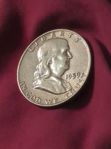AWESOME 1959 BEN FRANKLIN 90% SILVER FINENESS HALF-DOLLAR, PA MINT VG CIRCULATED
