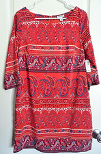 NWT OLD NAVY Red Orange Paisley Short Sleeve Shift Dress Sz S 4 6