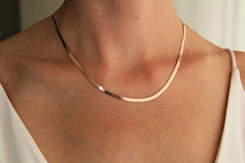 Solid gold deals flat snake chain