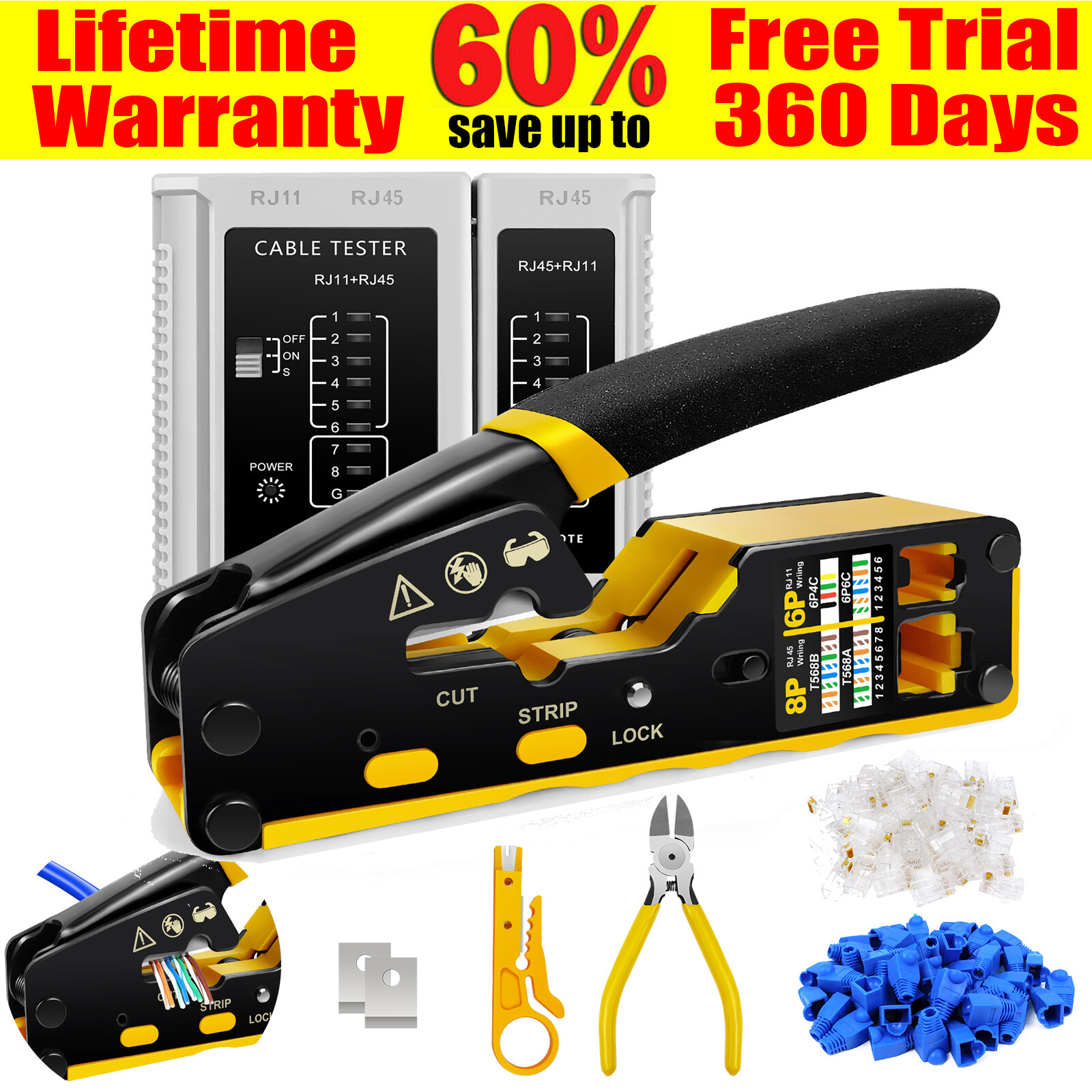 Cable Crimper Clamp Clip Crimping Pliers Network Cutter Tool Connectors RJ45