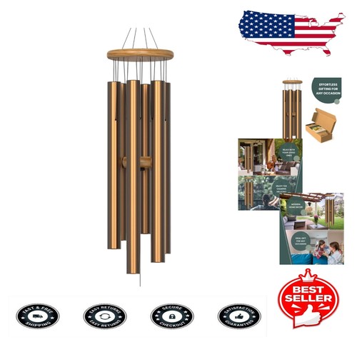 35-Inch Gold Modern Wind Chimes - Hand-Tuned for Soothing Outdoor Tones