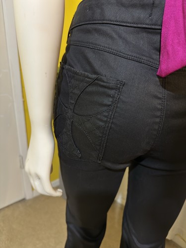 Schwarze Skinny Jeans High Rise schwarz gewachst beschichtet - Bild 8 von 21