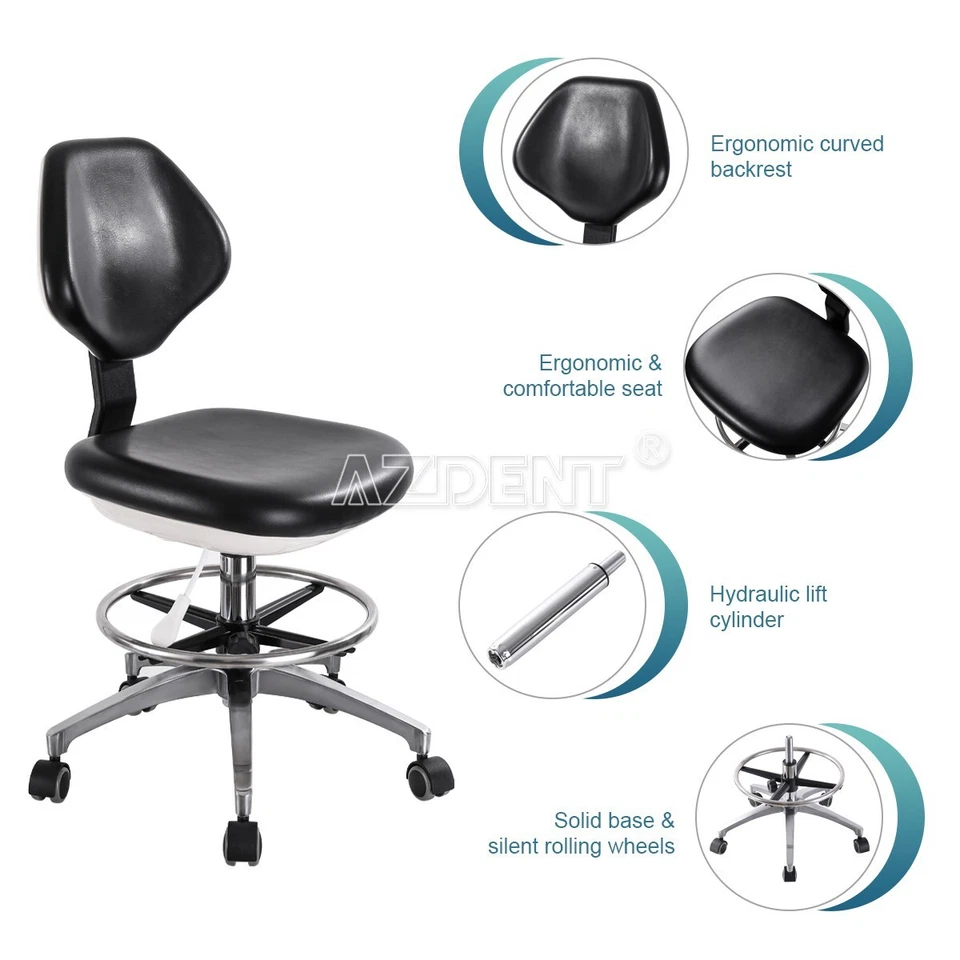 US Dental Doctor Assistant Stool Adjustable Height Mobile Backrest seat Chair - Image 3 of 4