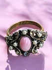 Vintage Avon Pink Opal Adjustable Ring Queen Anne's Lace Design Costume Jewelry